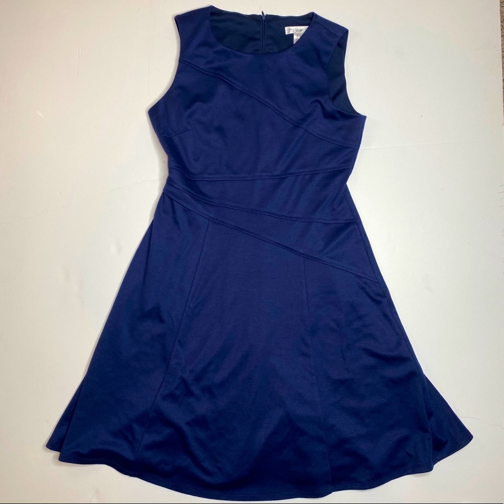 London Times navy blue sleeveless panel dress